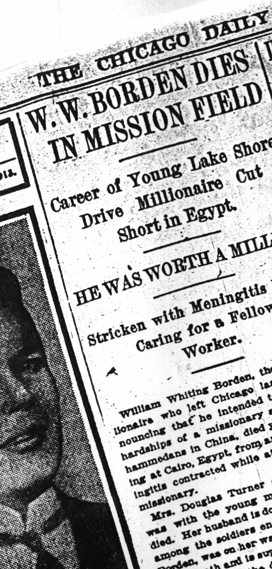 Chicago newspaper story of Bill Borden's death in Egypt
