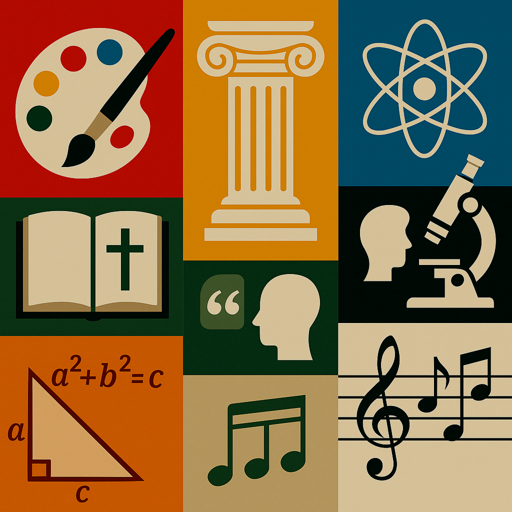 Collage of symbols representing various academic disciples