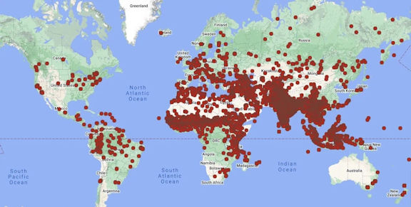 world map showing location of many unreached peoples