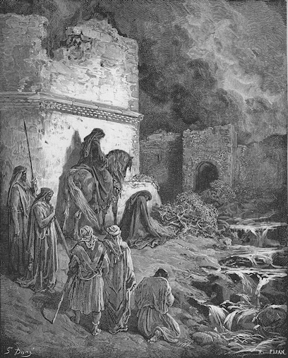 Gustave Doré engraving of Nehemiah looking over the ruined walls of Jerusalem at night