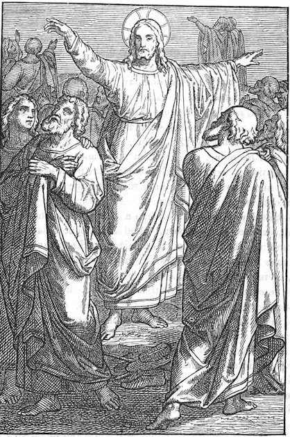 Jesus sending out seventy followers in pairs; 19th-century book illustration