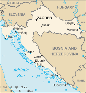 Outline map of the country of Croatia