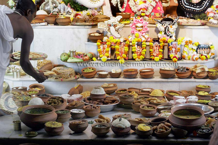 Plates of food offered at a Hindu shrine