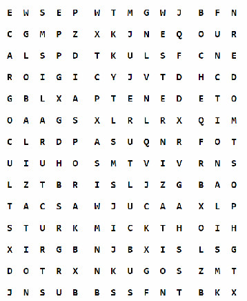 grid of letters for word search puzzle