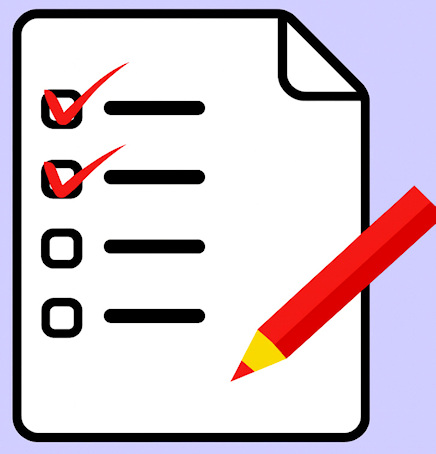 A list on paper with a red pencil to mark completed items