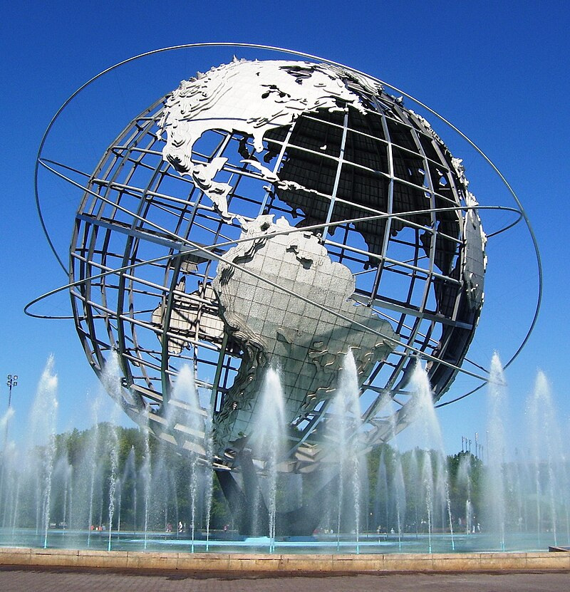 The Unisphere — a stainless-steel globe with a fountain at its base in Flushing Meadows–Corona Park, New York