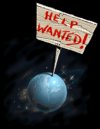 drawing of world globe with Help Wanted sign stuck into it
