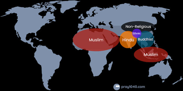 world map showing the location of large concentrations of unreached peoples