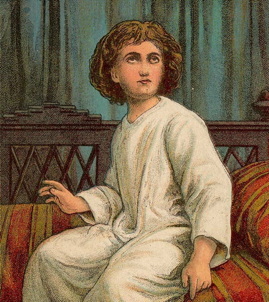 Young boy looking upward as though he hears God's voice calling