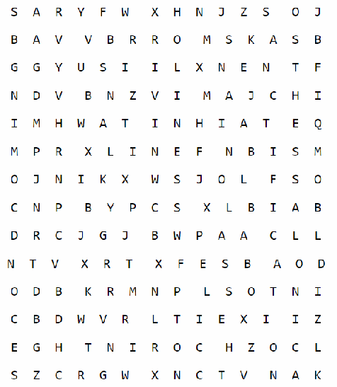 grid of letters for word search puzzle