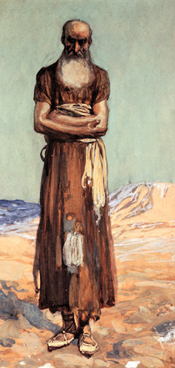 Prophet Nahum standing with arms crossed; gouache painting by James Tissot, c. 1888
