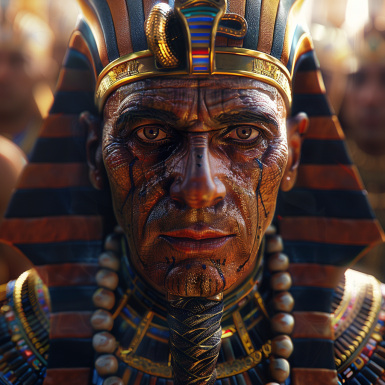 Close-up of a stern Pharaoh's face