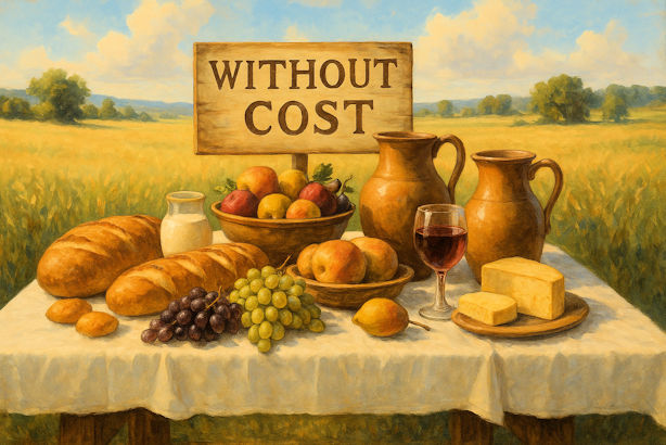 table filled with food and drinks sitting in a harvest field