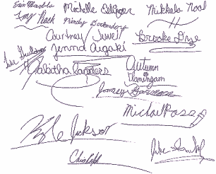 Handwritten signatures of several people