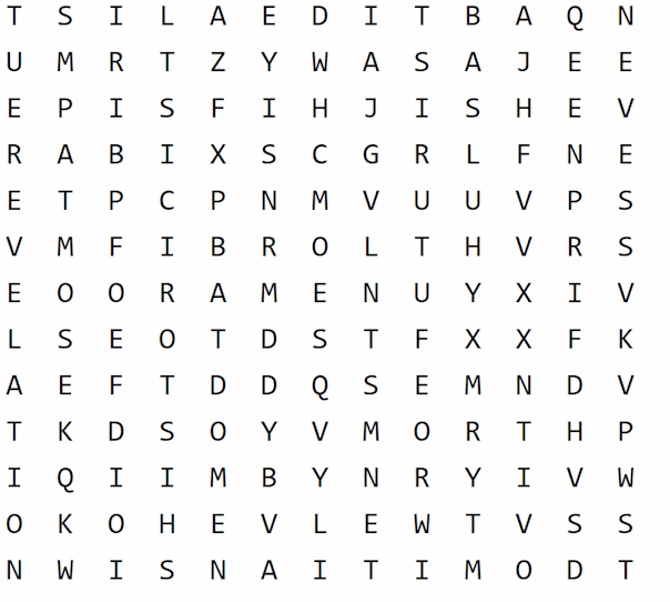 grid of letters for a word search puzzle