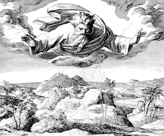 God hovering over the earth, breathing life into it