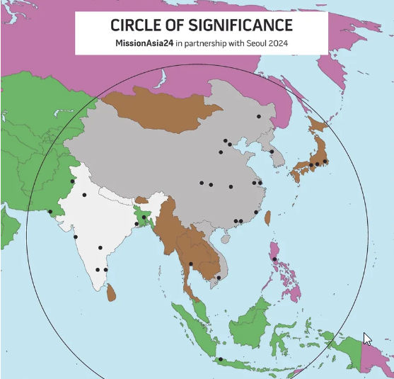 4,000 mile diameter Circle of
Significance in Asia where billions of  unreached people live