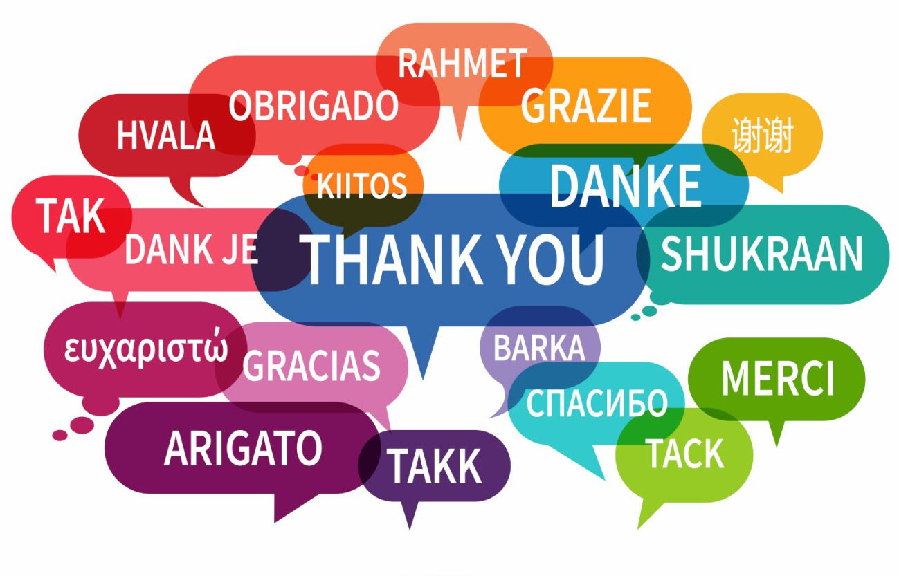Word cloud saying 'thank you' in 19 languages