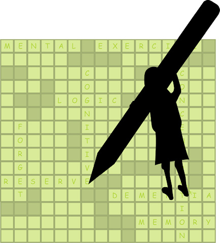 giant crossword puzzle grid with outline of person hold a huge pencil