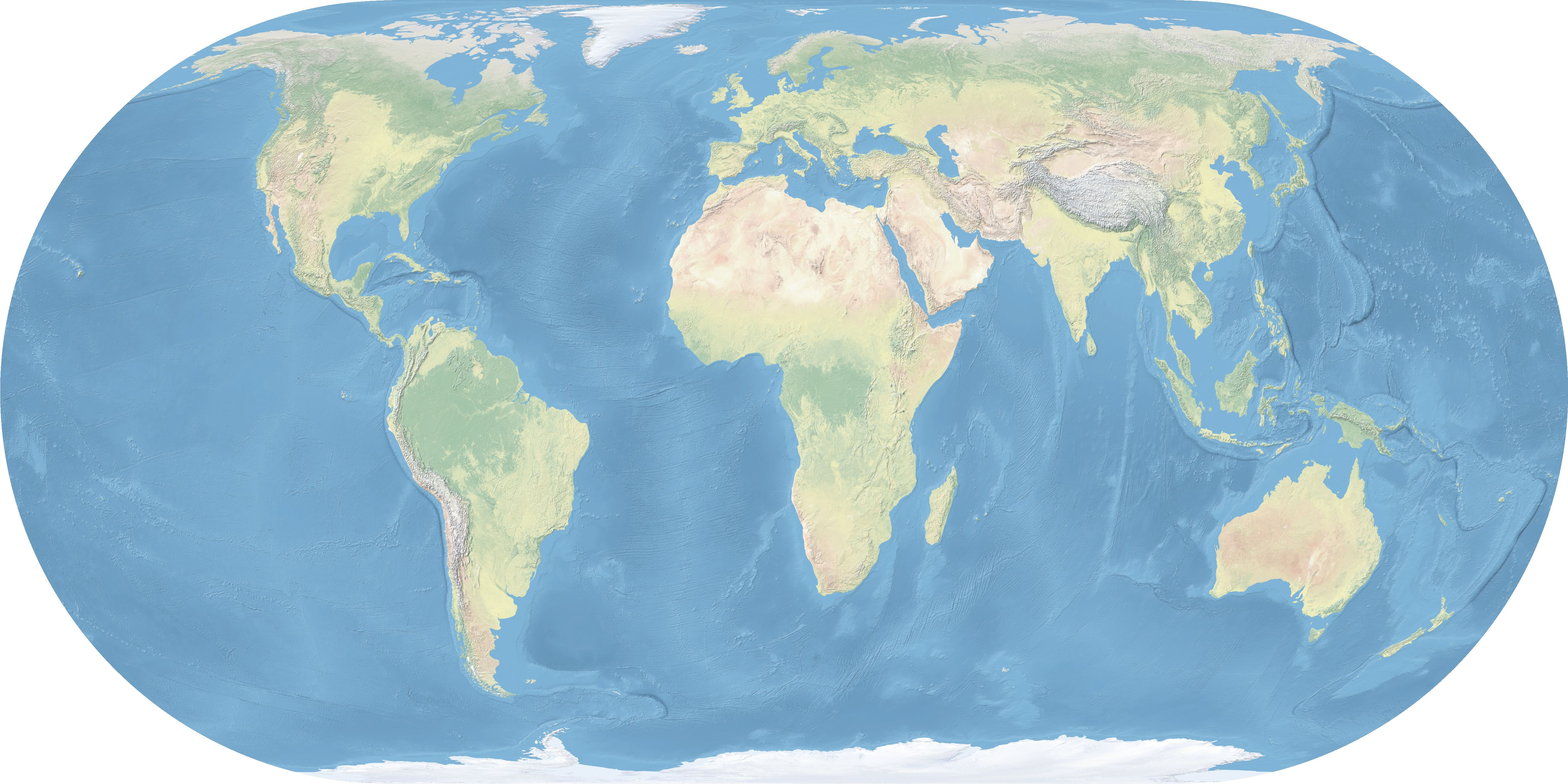 World map in the Eckert IV projection (Natural Earth data)