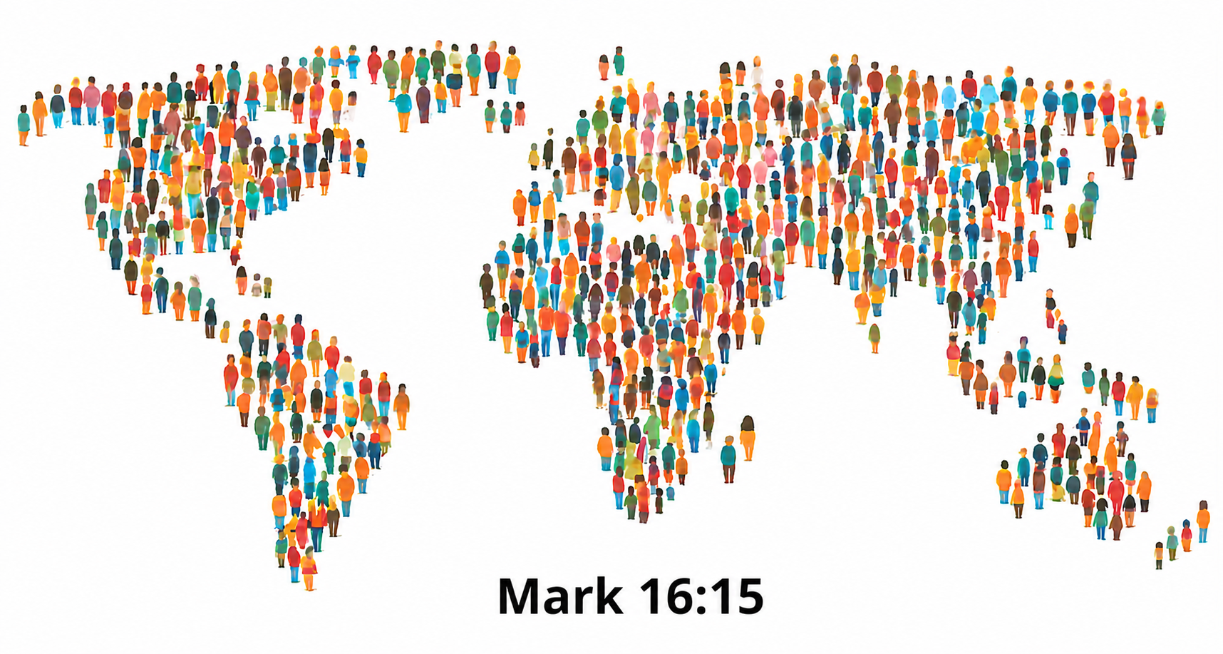 Groups of figures of tiny people arranged so they form a map of the whole world