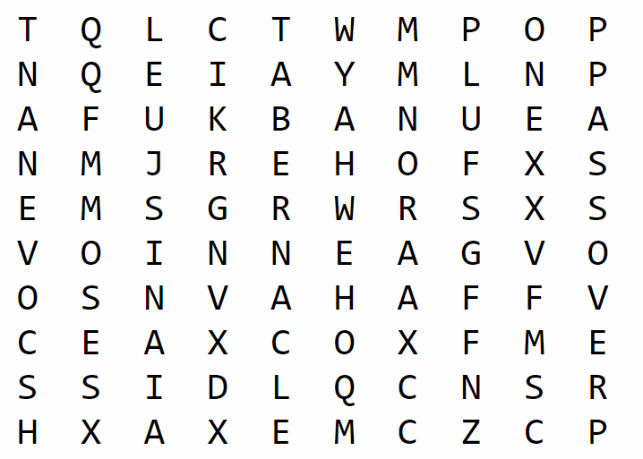 grid of letters for word search puzzle